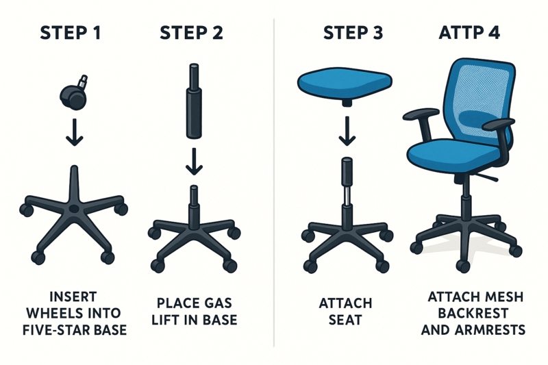 Office Chair Assembly Steps Infographic Style Ergonomic Mesh Guide
