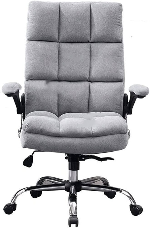 Office Chair Beige Linen Channel Tufted Back Polished Chrome Base