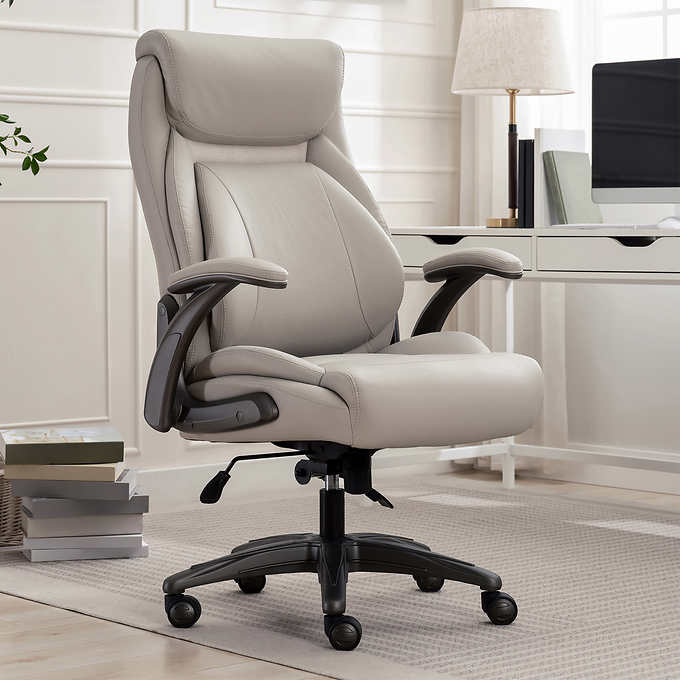 Office Chair Beige Wood Toned Accents Perforated Side Panels