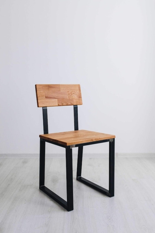 Office Chair Bentwood Seat Oak Finish Black Steel Frame Industrial Style