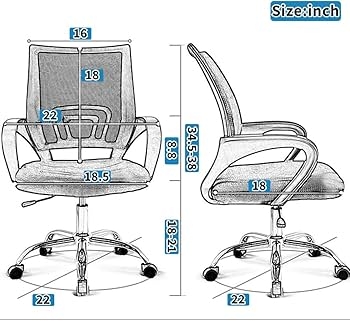 Office Chair Black Breathable Mesh Loop Armrests Lumbar Support