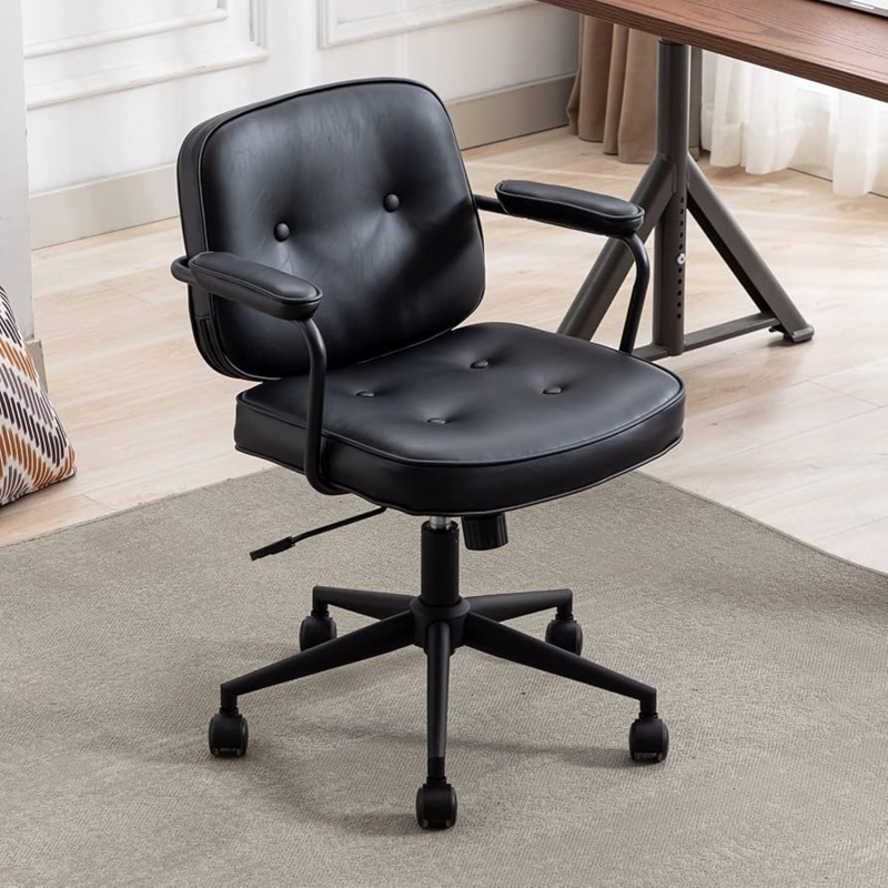 Office Chair Black Leather Diamond Quilted Swivel Modern Task