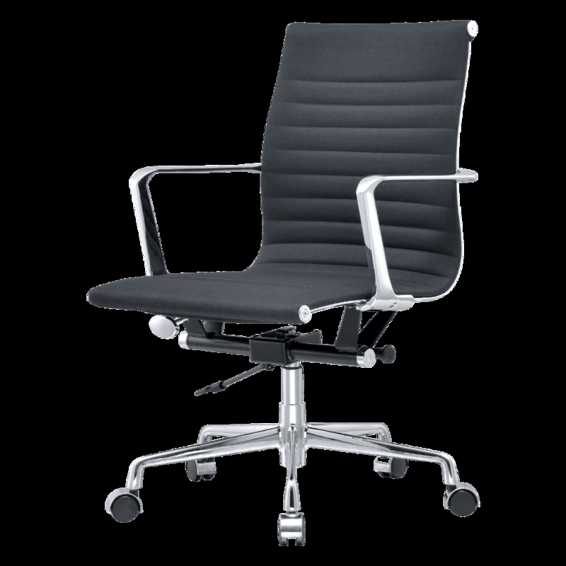 Office Chair Black Linen-Texture Low-Back Ribbed Chrome Frame Swivel