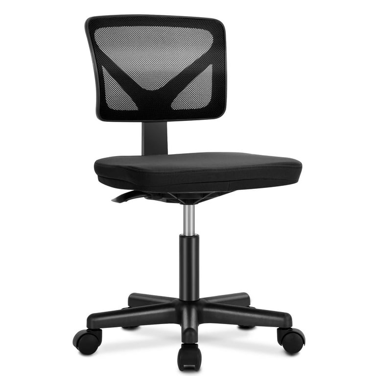 Office Chair Black Matte Finish Base Mesh Back Armless