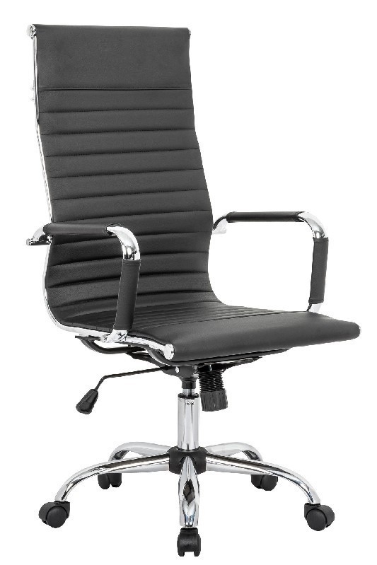 Office Chair Black Ribbed Continuous Chrome Frame Professional Desk Chair
