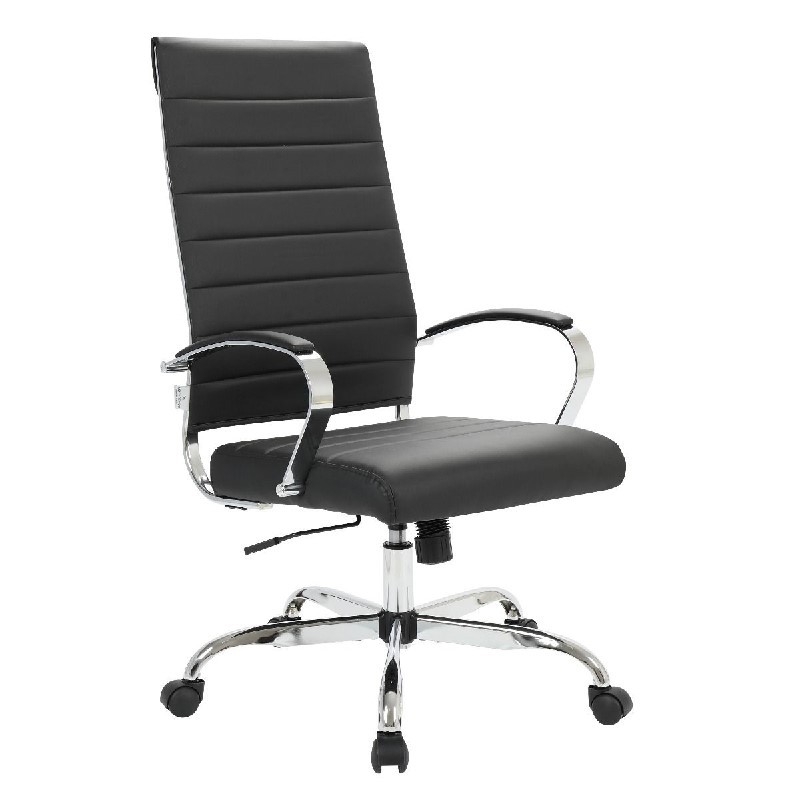 Office Chair Black Ribbed Upholstery Chrome Frame Mid-Century Inspired