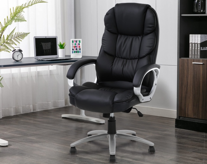 Office Chair Black Winged Backrest with Contoured Lumbar Support