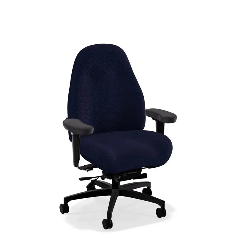 Office Chair Blue Adjustable T-Arms Contoured Matte Base Ergonomic