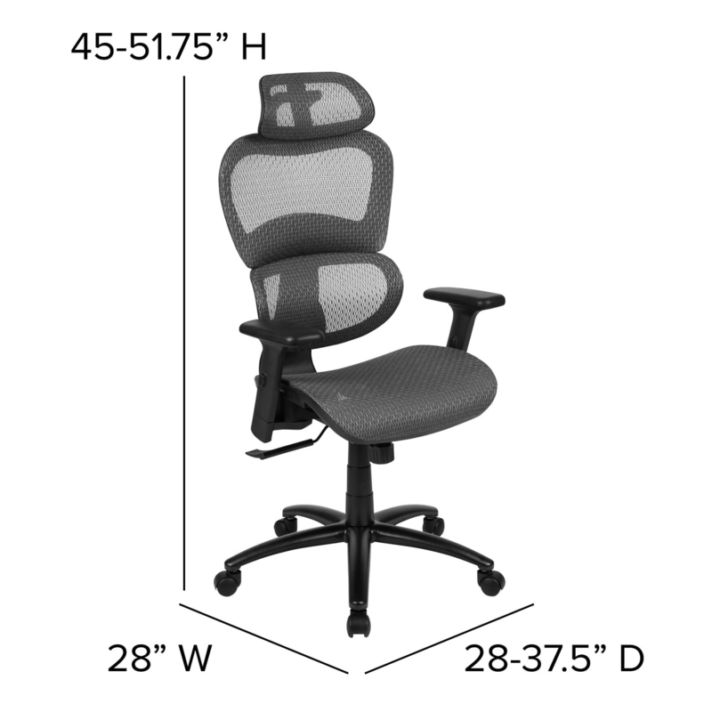 Office Chair, Blue Seat Black Mesh Back, Adjustable Headrest
