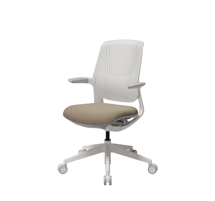 Office Chair Blue Seat White Frame Mesh Back Integrated Armrests
