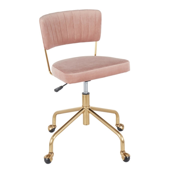 Office Chair Blush Pink Armless Open Back Gold Base Velvet Like