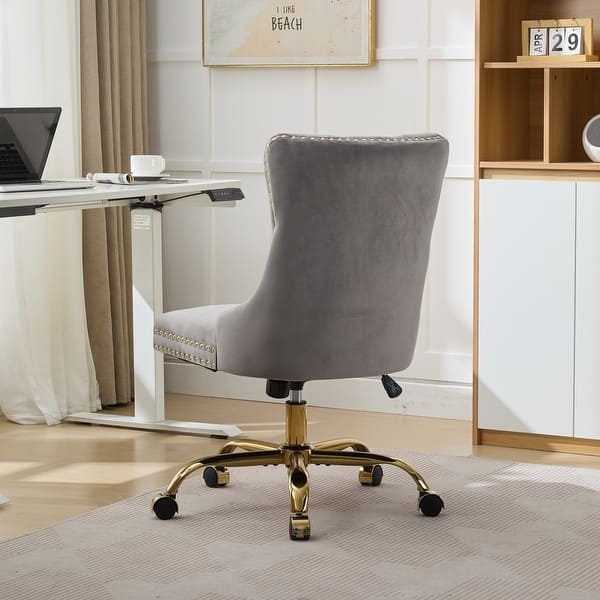 Office Chair Blush Velvet Gold Base Button Tufted Glam