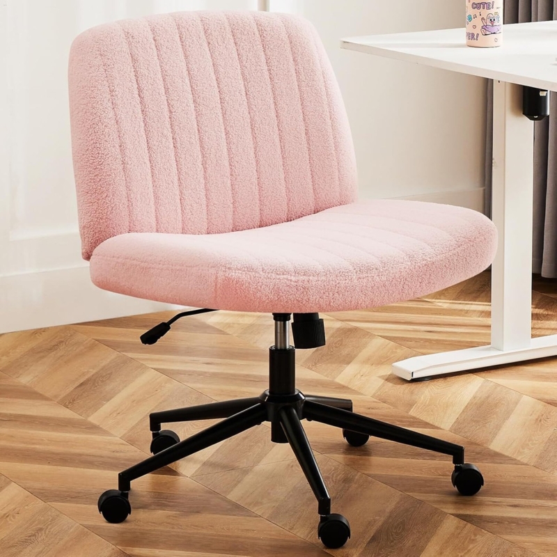 Office Chair Boucle Armless Chrome Base Curved Back
