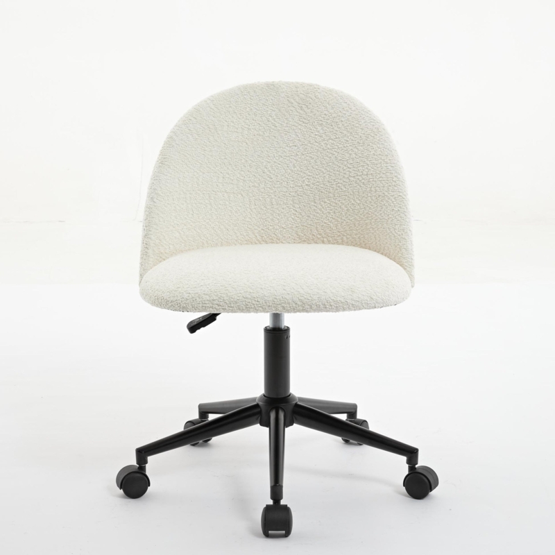 Office Chair Boucle Texture Barrel Back Silhouette Cream and Black