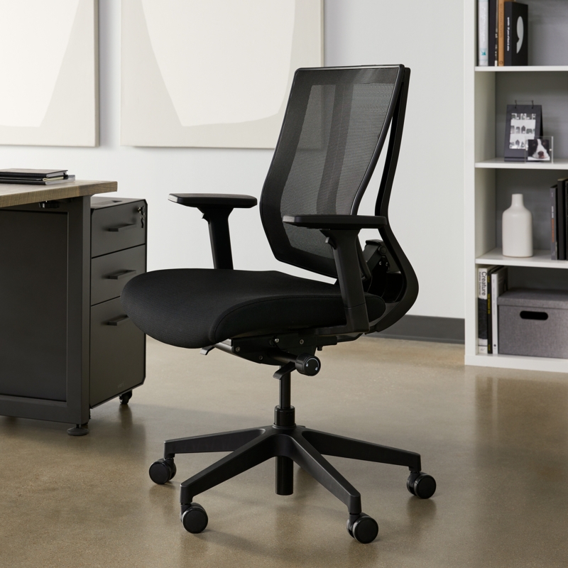 Office Chair Breathable Mesh Back Minimalist Black Task Chair Matte Finish