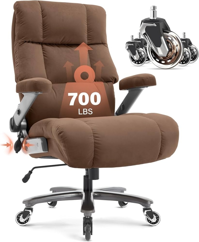 Office Chair Brown Fabric Segmented Back Cushioning Flip-Up Arms
