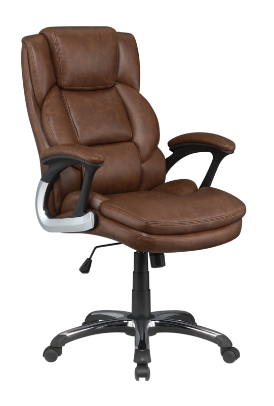 Office Chair Brown Ribbed Back Padded Arms Chrome