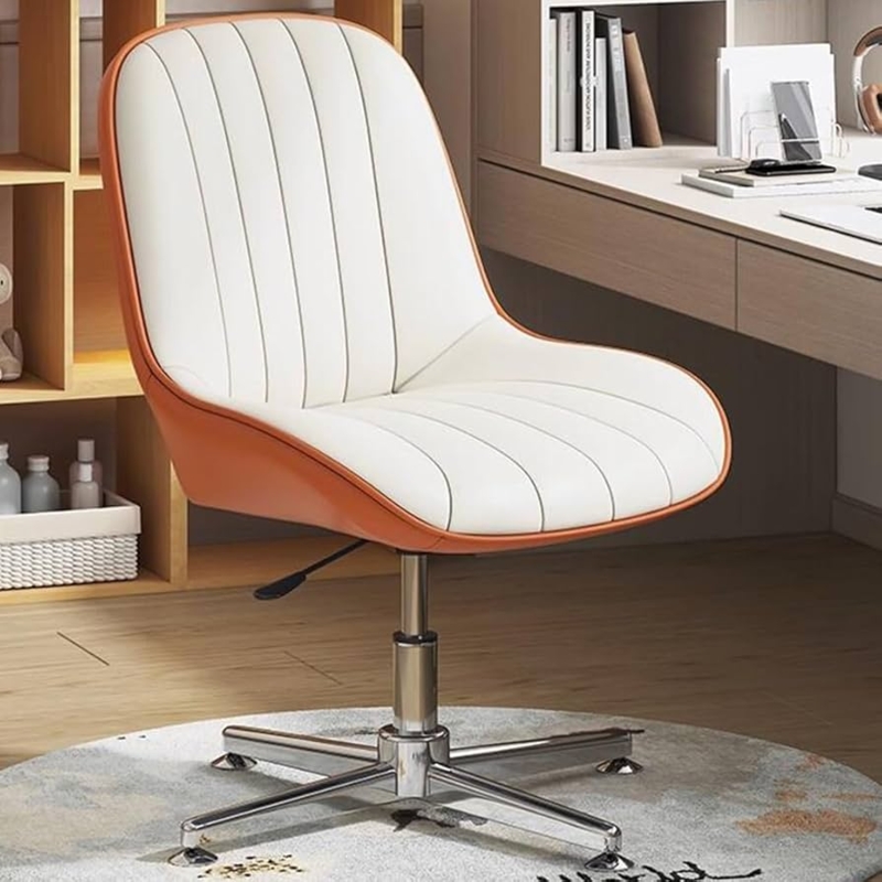 Office Chair Burnt Orange Leather Like Cross Legged Base Swivel