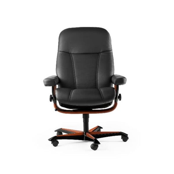 Office Chair Caramel Upholstery Wood Toned Base Ergonomic Silhouette