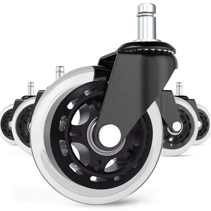 Office Chair Caster Set Polished Chrome Translucent Rollerblade Style