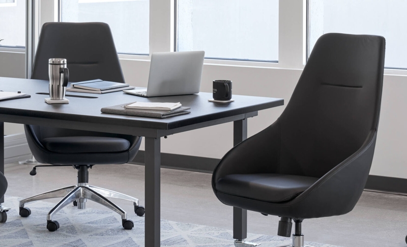 Office Chair, Charcoal Ribbed Backrest with Polished Chrome Base