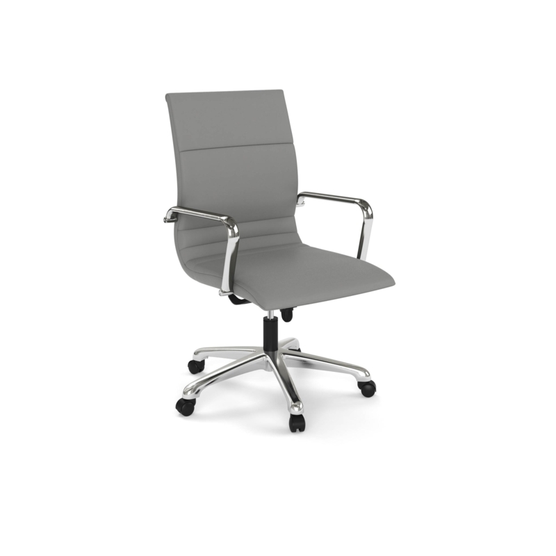 Office Chair, Charcoal Ribbed Upholstery with Polished Metal Frame