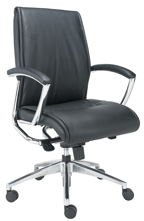 Office Chair Chrome Fixed Arms Polished Finish Mid Back Silhouette