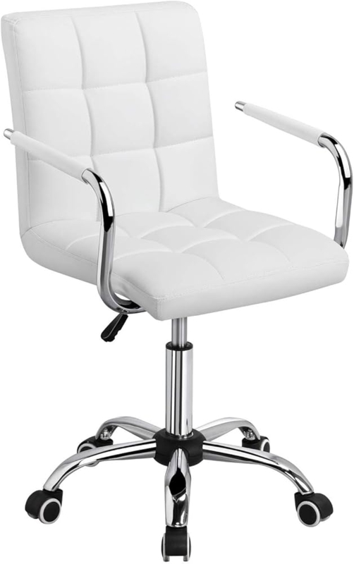 Office Chair Chrome Swivel Base Ribbed Back Desk Seating White