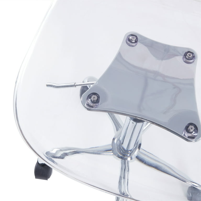 Office Chair Clear Acrylic Rolling Contoured Seat Minimalist Silhouette.
