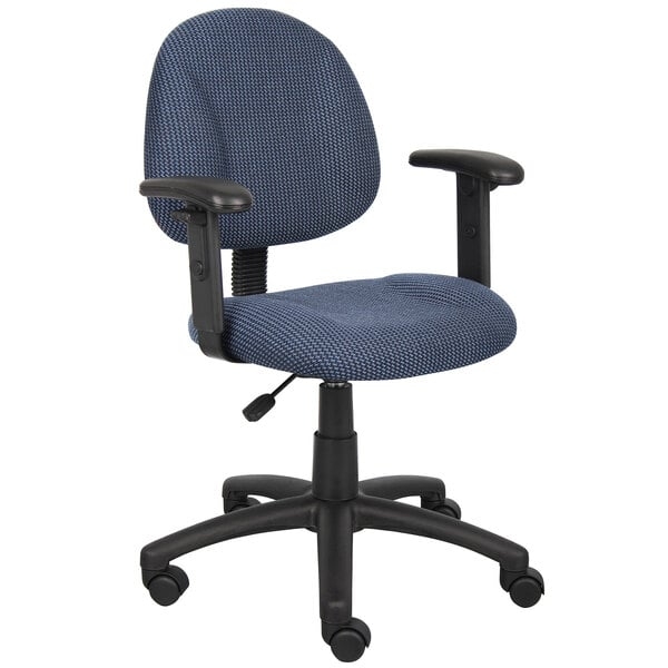Office Chair, Cobalt Blue Fabric & Adjustable T-Arms, Contoured Back