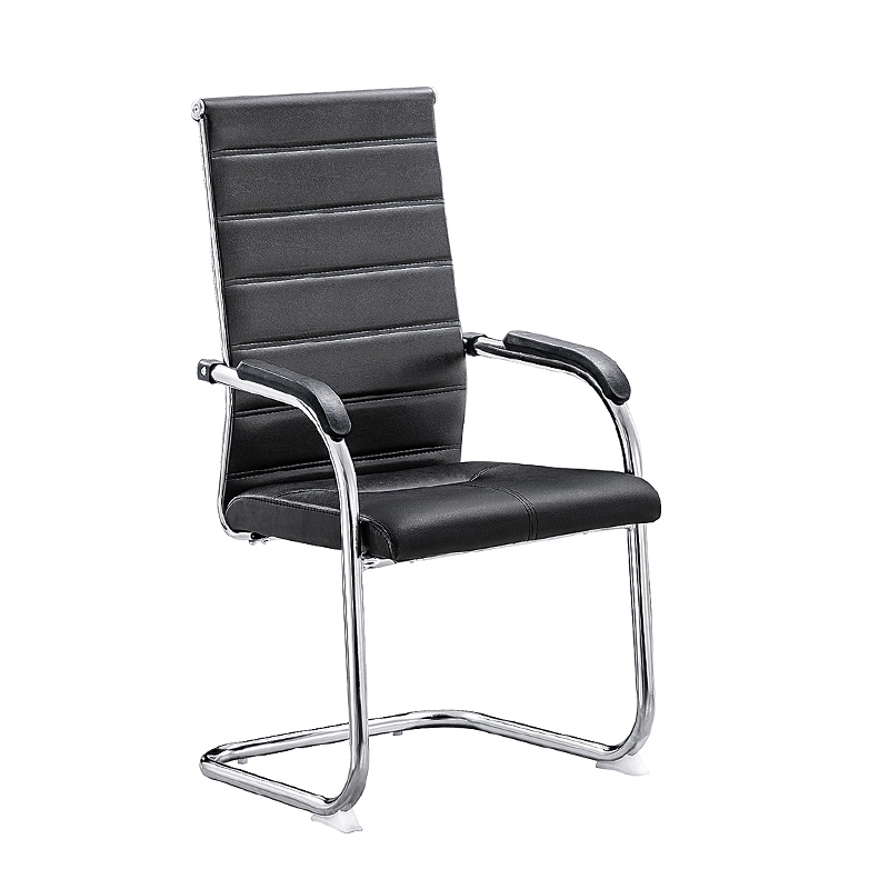 Office Chair Cognac Faux Leather Horizontal Stitch Sled