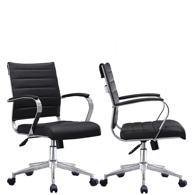 Office Chair Contemporary Ribbed Glossy Finish Chrome Minimalist