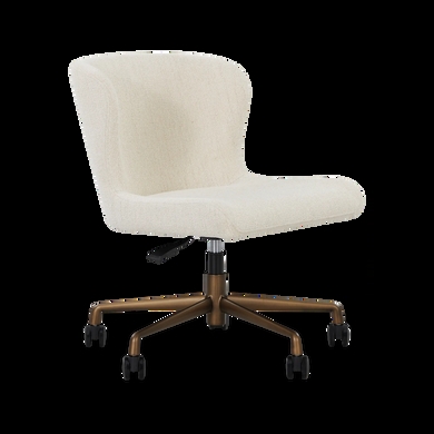 Office Chair Cream Boucle Texture Curved Bucket Satin Gold Base