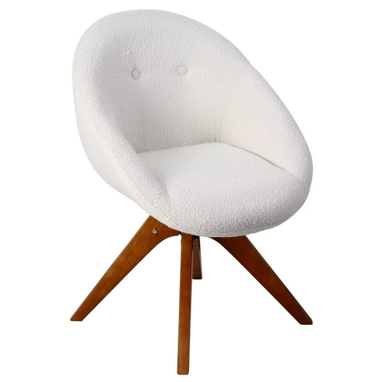 Office Chair Cream Boucle Tub Swivel Wood Legs Modern Bedroom Seating