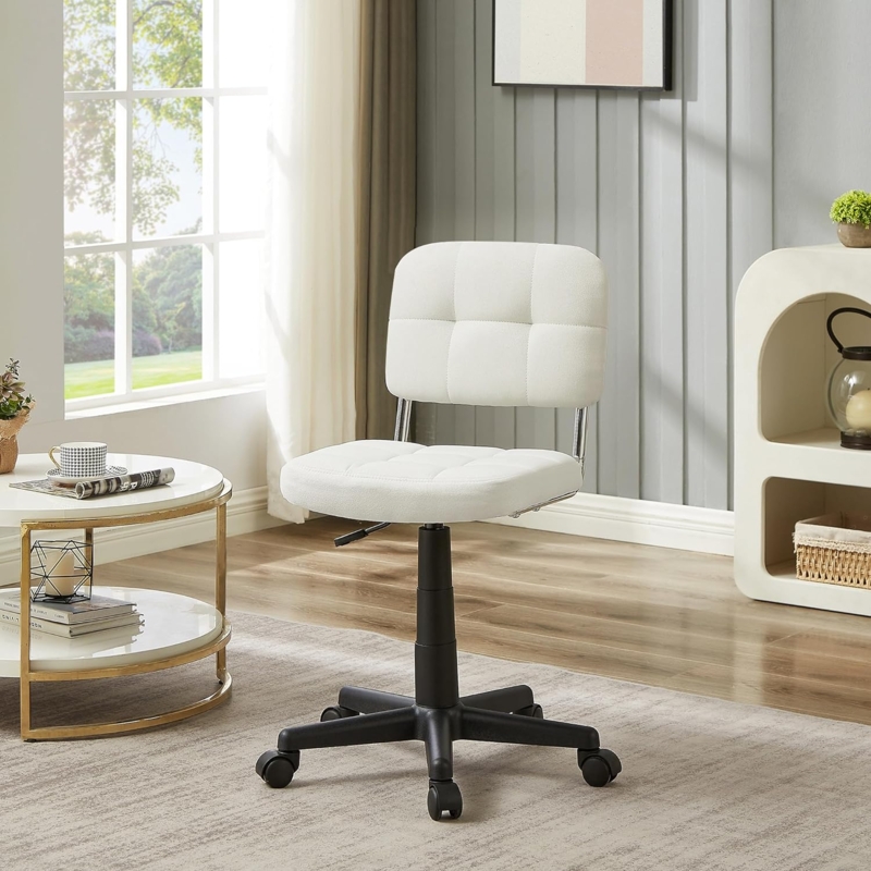 Office Chair Cream Channel Tufting Gold Base Vanity Seating