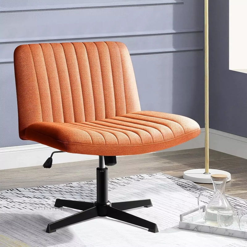 Office Chair Cream Fabric Armless Cross Legged Design No Wheels