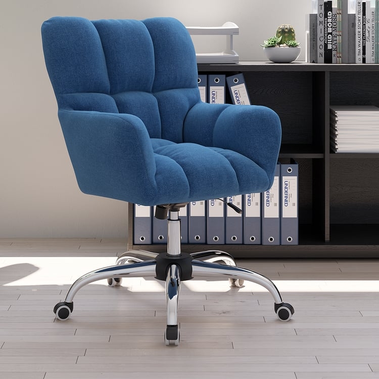 Office Chair Cream Fabric Flared Arms Channel Tufted Chrome Base Modern