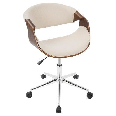 Office Chair Cream Upholstery Walnut Curved Shell Cutout Backrest