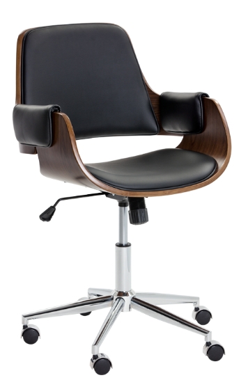 Office Chair Curved Wood Shell Button Tufted Black Swivel Vintage Inspired