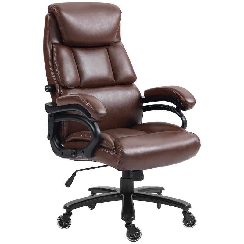 Office Chair Dark Brown Segmented Cushioning Silver Accents