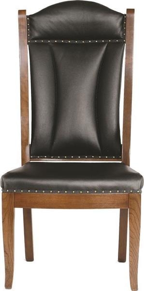 Office Chair Dark Wood Slatted Back Leather Swivel Casters Mission