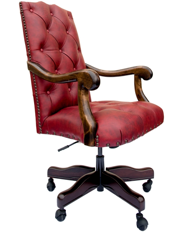 Office Chair: Deep Red Tufted with Cowhide Back Western Style