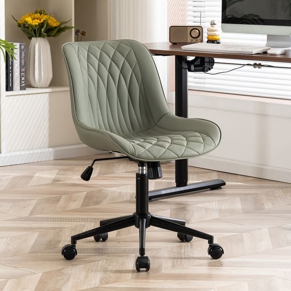 Office Chair Diamond Quilted Armless Charcoal Grey Modern Small Space