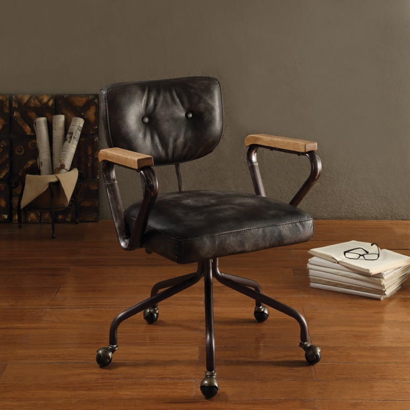 Office Chair Diamond Tufted Black Swivel Chrome Base Nailhead Trim