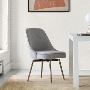Office Chair Dune Beige Distressed Velvet Dark Bronze Base Curved
