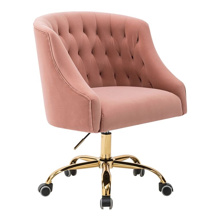 Office Chair: Dusty Pink Velvet Diamond Tufted Armless Gold Base