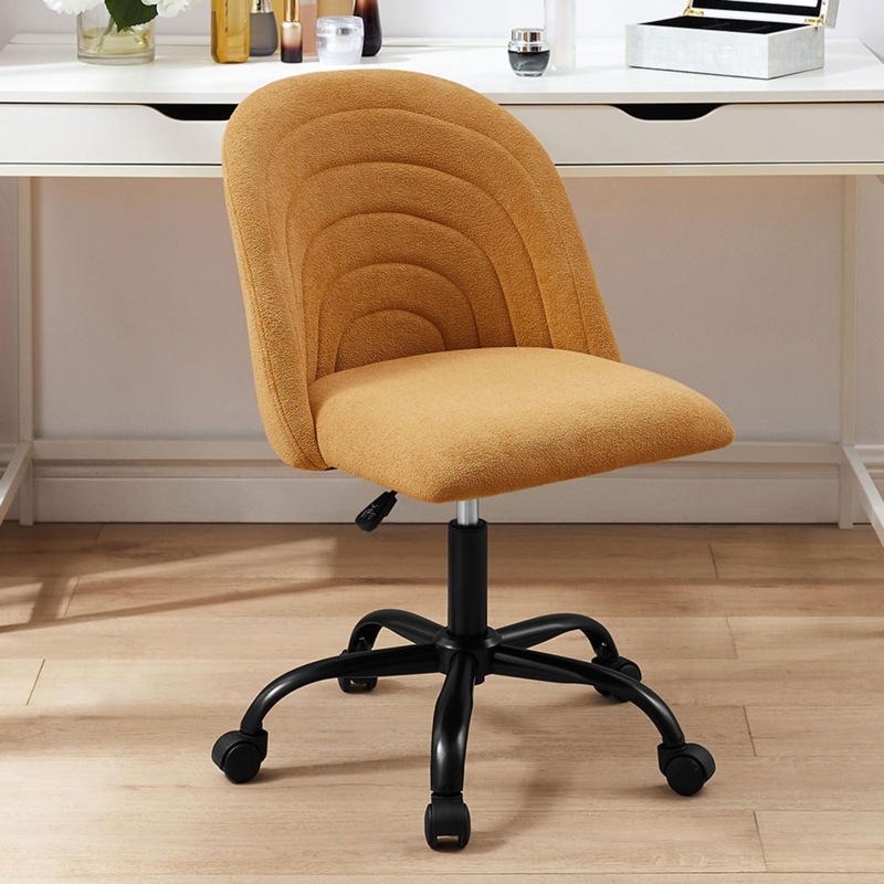 Office Chair Elegant Tufted Barrel Back Silhouette Swivel Beige