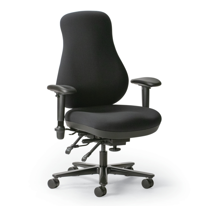 Office Chair Ergonomic Black Fabric Contoured Backrest Matte Finish