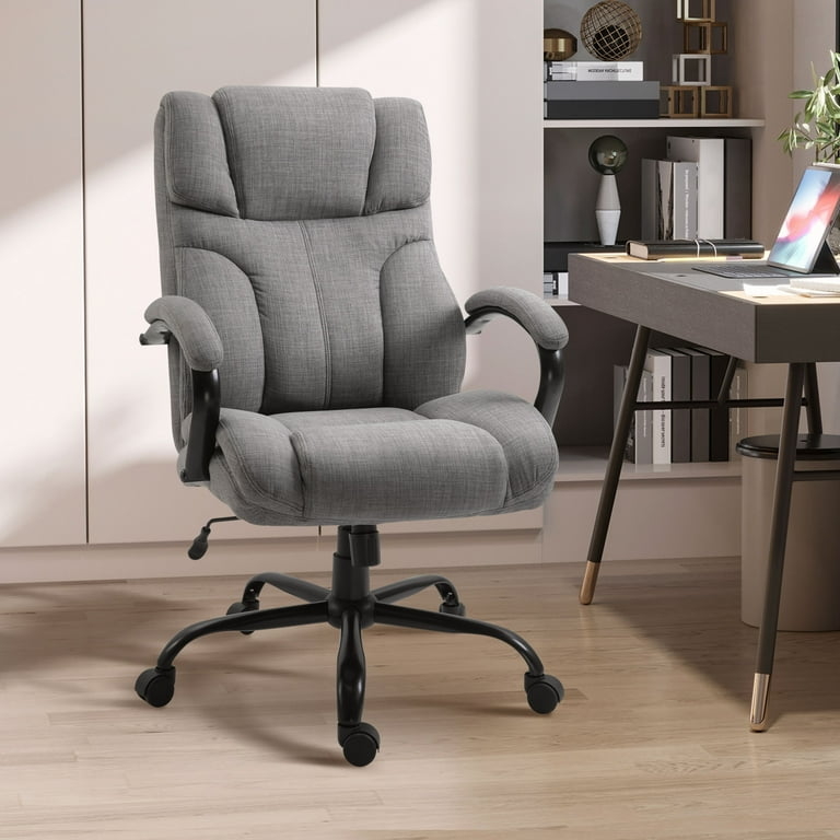 Office Chair Ergonomic High Back Linen Integrated Headrest Chrome