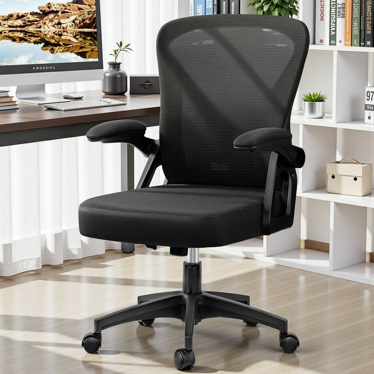 Office Chair Ergonomic Mesh Black Flip-Up Arms Lumbar